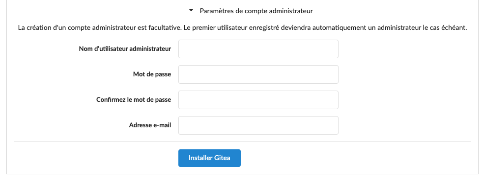 Gitea admin creation